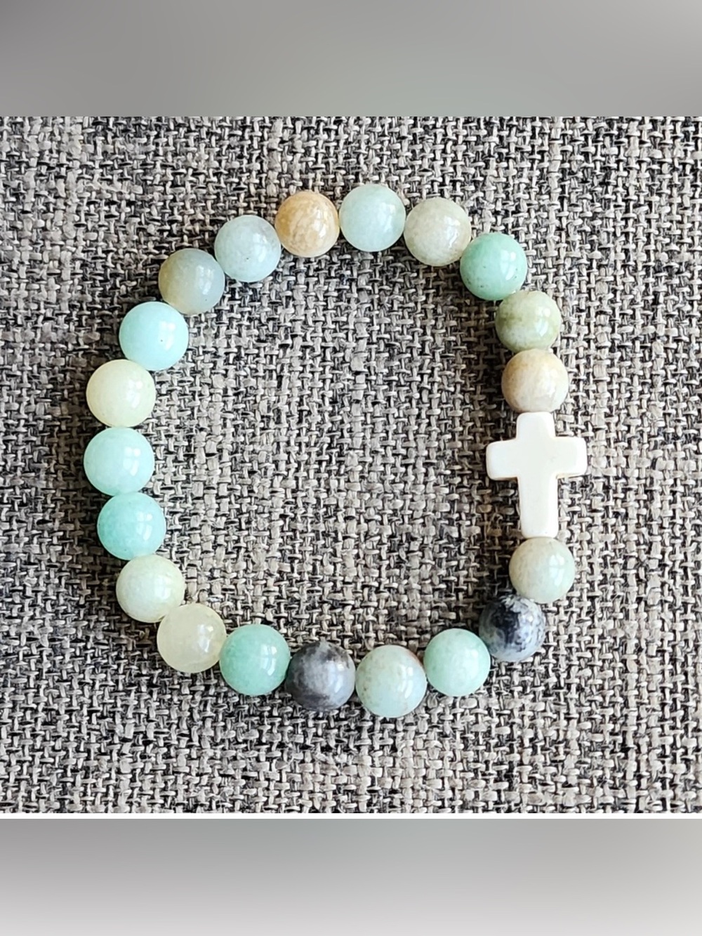 #2964**Faith Beaded Cross Bracelet - Multicolor Stone Beads - Picture 4 of 17